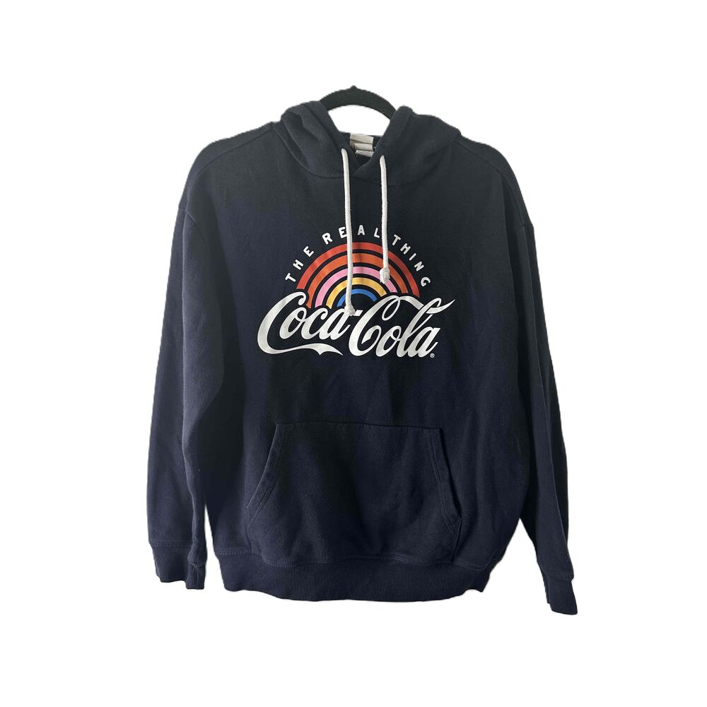 Coca-Cola + H&M Hoodie Womens Size Small Navy Long Sleeve Drawstring Pocket